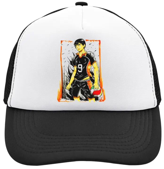 Functon+ — Character Kageyama - Gorra de camionero ajustable con espalda de malla, color blanco, Neg
