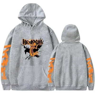 Sudadera con Capucha Haikyuu Cuervo Karasuno (gris)