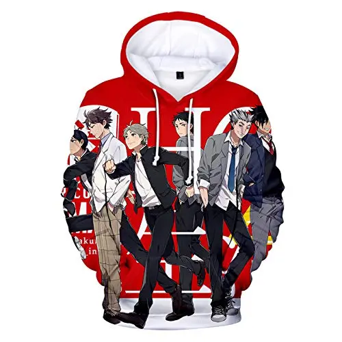 Sudadera con Capucha Haikyuu Equipo Nekoma en Ropa Casual (Fondo Rojo)