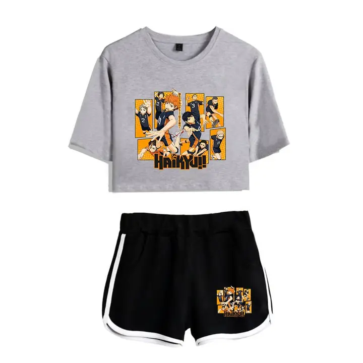 Huacaiyu — Cosplay de Hinata Shoyo Camiseta Pantalones Cortos del Verano Chándal De 2 Unidades Traje