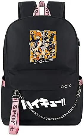 Mochila Portátil 15" Haikyuu Karasuno con Puerto USB (Negra)
