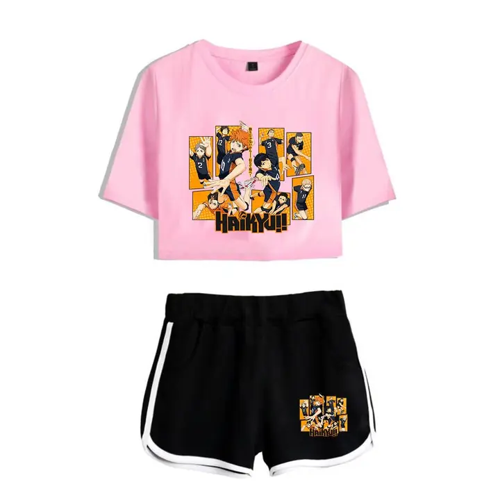 Huacaiyu — Cosplay de Hinata Shoyo Camiseta Pantalones Cortos del Verano Chándal De 2 Unidades Traje