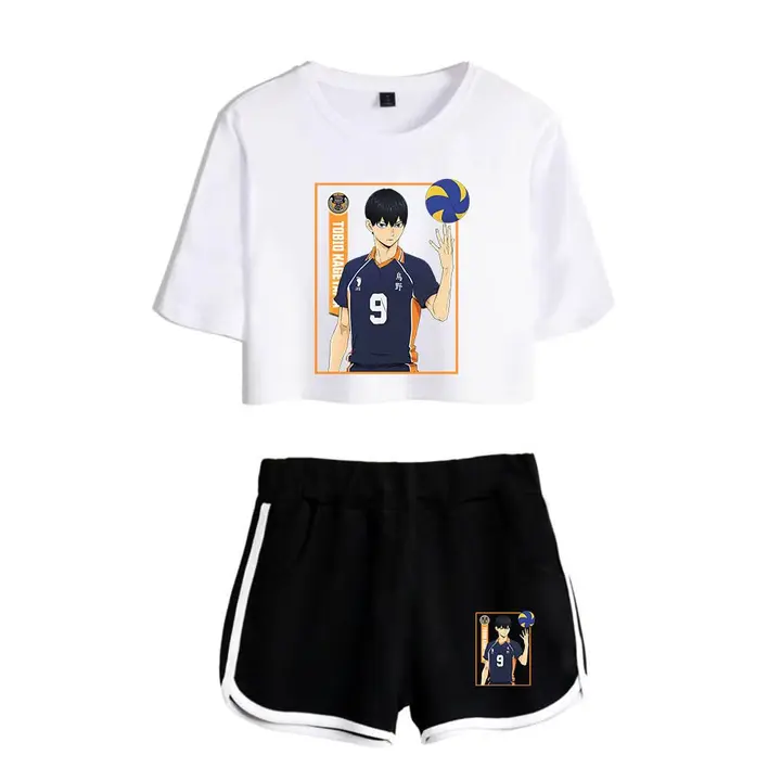 Huacaiyu — Cosplay de Hinata Shoyo Camiseta Pantalones Cortos del Verano Chándal De 2 Unidades Traje