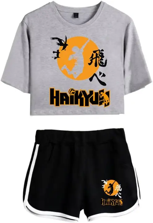 Conjunto camiseta + shorts Haikyuu logo Karasuno (silueta de remate), gris