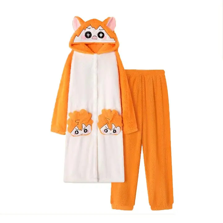 Zhongkaihua — Pijama de anime Kozume Kenma/Hinata Shoyo Kawaii con capucha, bata de felpa y pantalon