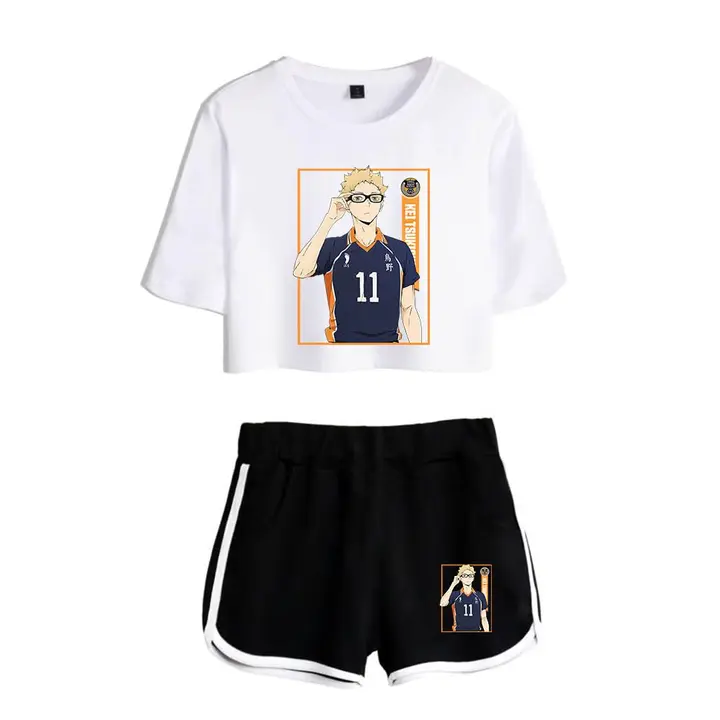 Huacaiyu — Cosplay de Hinata Shoyo Camiseta Pantalones Cortos del Verano Chándal De 2 Unidades Traje