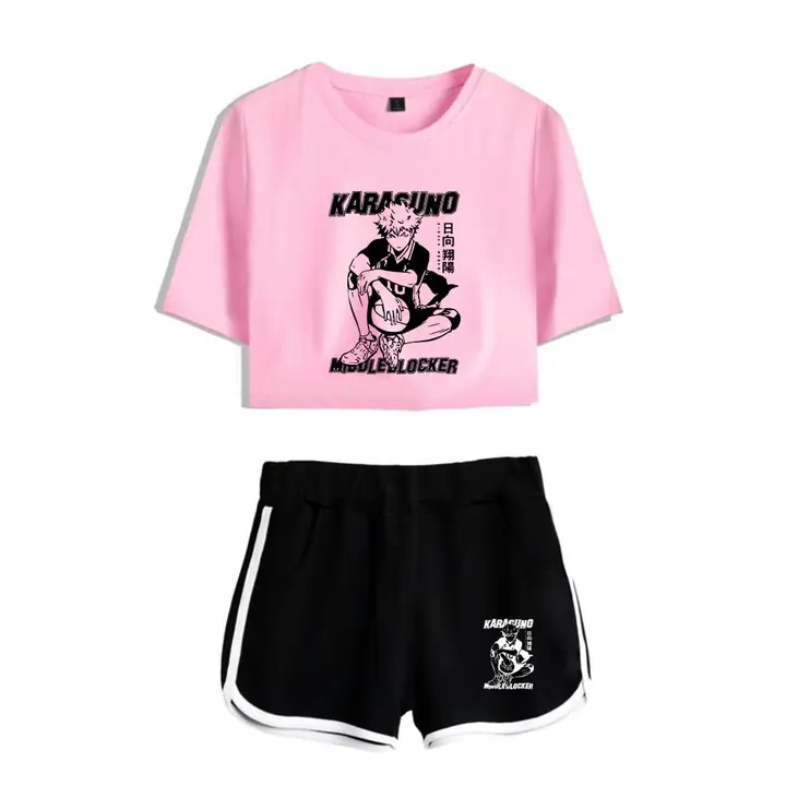 Huacaiyu — Cosplay de Hinata Shoyo Camiseta Pantalones Cortos del Verano Chándal De 2 Unidades Traje