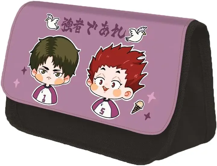 Estuche Escolar Haikyuu Dúo Nº1 y Nº5 Fondo Lila