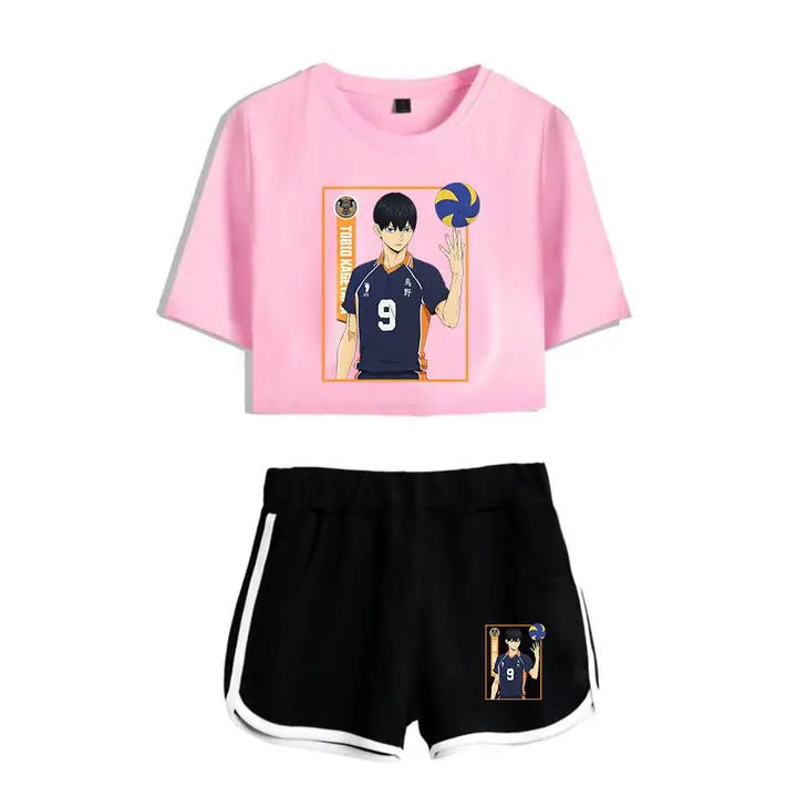 Huacaiyu — Cosplay de Hinata Shoyo Camiseta Pantalones Cortos del Verano Chándal De 2 Unidades Traje