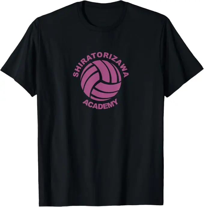 Camiseta negra Haikyuu Shiratorizawa Academy con balón magenta
